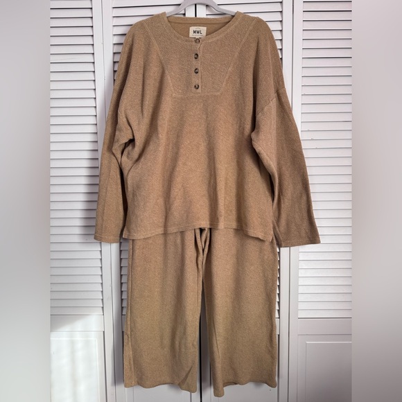 Madewell MWL 2PC Bundle Cozybrushed Henley Top XXL and Pants L Brown Loungewear - Picture 3 of 14